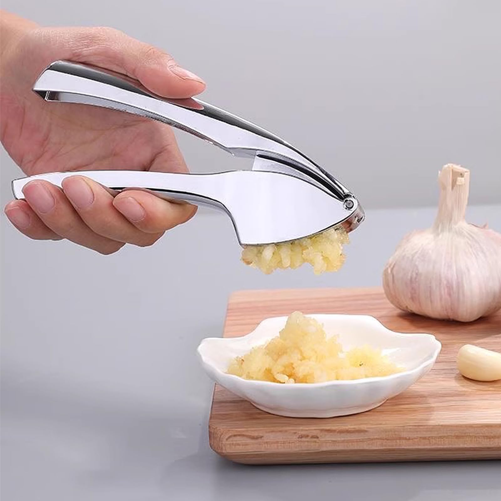 Prensa de ajo de acero inoxidable, fácil de limpiar, picadora de ajo, kit de picado y pelado, prensa profesional de ajo, fácil de limpiar, inoxidable