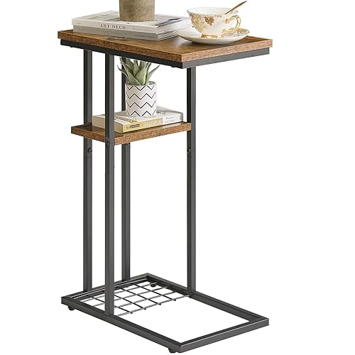 YMYNY Tavolini a Forma Di C, Tavolino Laterale Da Divano, Rettangolari, Comodino Con Struttura in Metallo, Salotto, Camera, 40 X 26 X 61.5CM, Marrone Rustico HST004H
