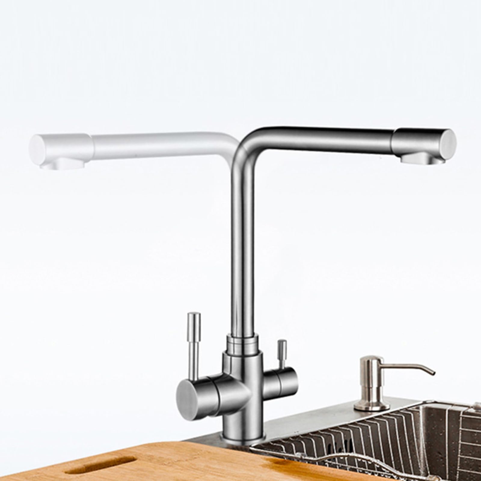 Mitigeur 3 Voies Cuisine Filtre A Eau Robinet Chaude et Froide Eau Rotatif en Acier Inoxydable,Noir