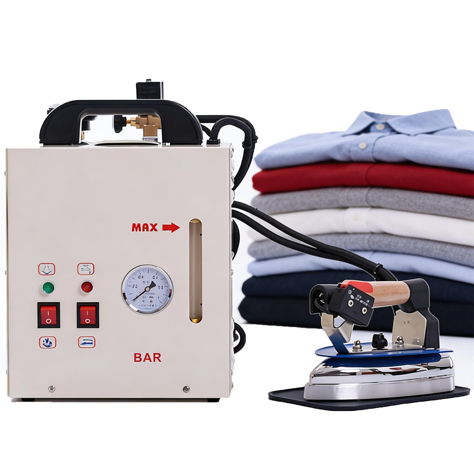 Ferro da Stiro a Vapore Portatile 900 W con Generatore di Vapore, Vaporizzatore Elettrico per Indumenti con Serbatoio Acqua 4L E Manometro, per Negozi di Abbigliamento, Lavanderie E Fabbriche
