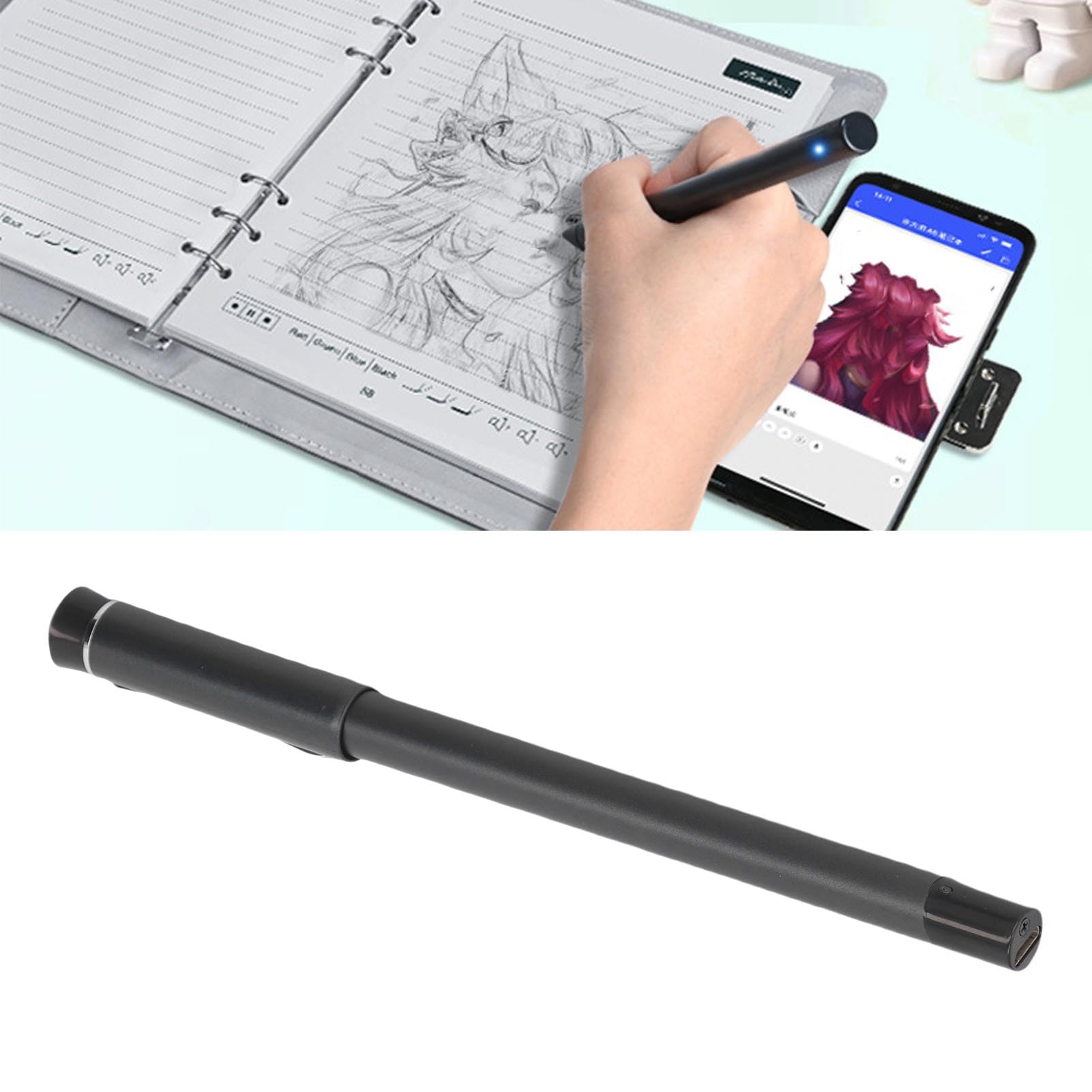 ASHATA 3 In 1 Digital Smart Pen Notebook -Schreibset Enthält SmartPen Notebook Digitales Notebook Konvertieren In Text Speichern und Freigabe von Papiernoten, die mit Smartphone (Graues schwarzes