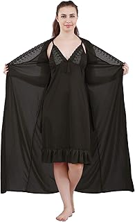 romaisa Women's Satin Solid Maxi Length Nighty with Robe (Size - Free Size) (Nightwear Set Pack of 2)-picture-11