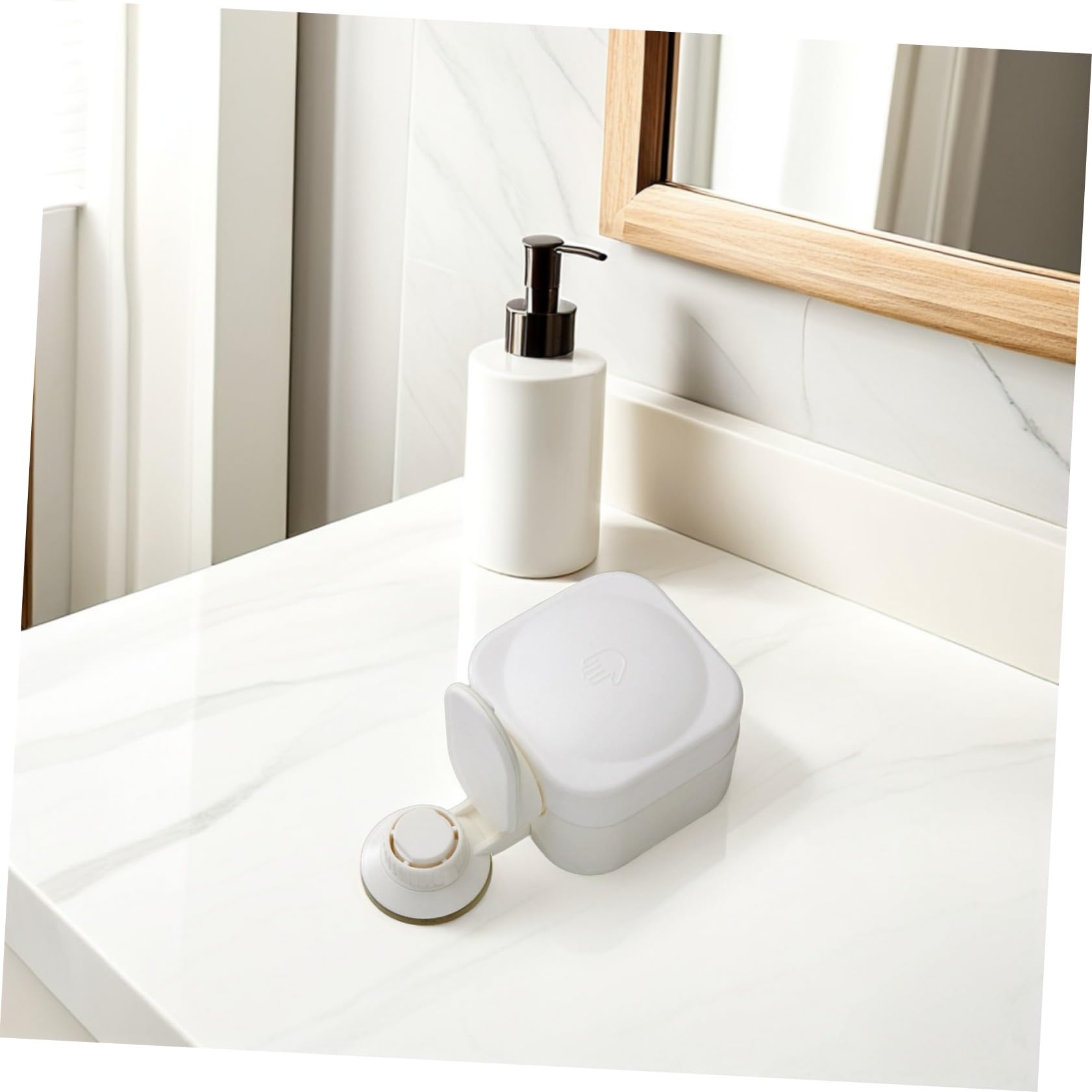 NUOBESTY Dispensador de Jabón Montado Pared con Ventosa Recargable Taladro para Baño y Cocina Capacidad y Fácil Uso para Ducha y Lavado de Manos