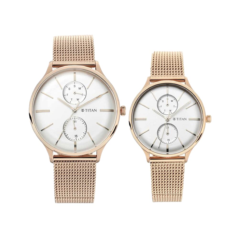 Titan Bandhan Quartz Multifunction Silver Dial Champagne Gold Stainless Steel