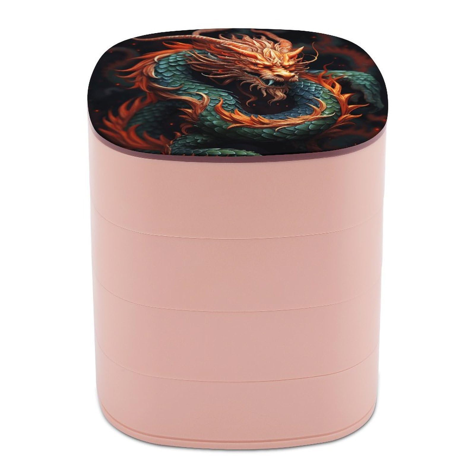 VstaDank Chinese Dragon Jewelry Box with Mirror Travel Small Jewelry Case for Women 4-Layer Rotatable Jewelry Organizer Storage Box Portable Jewelry Storage Case for Rings Earrings