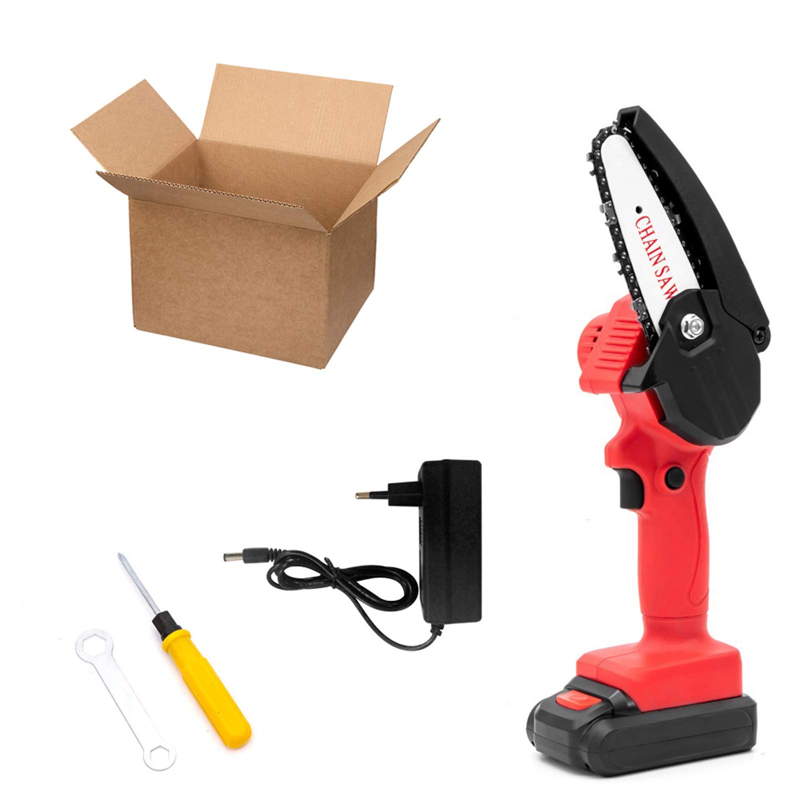 220V Handheld Portable Electric Pruning Saw Cordless Mini Chainsaw Small Wood Splitting Chainsaw One-handed Pruning Tool Power Chain Saw with Lithium Battery for Garden Orchard Tree