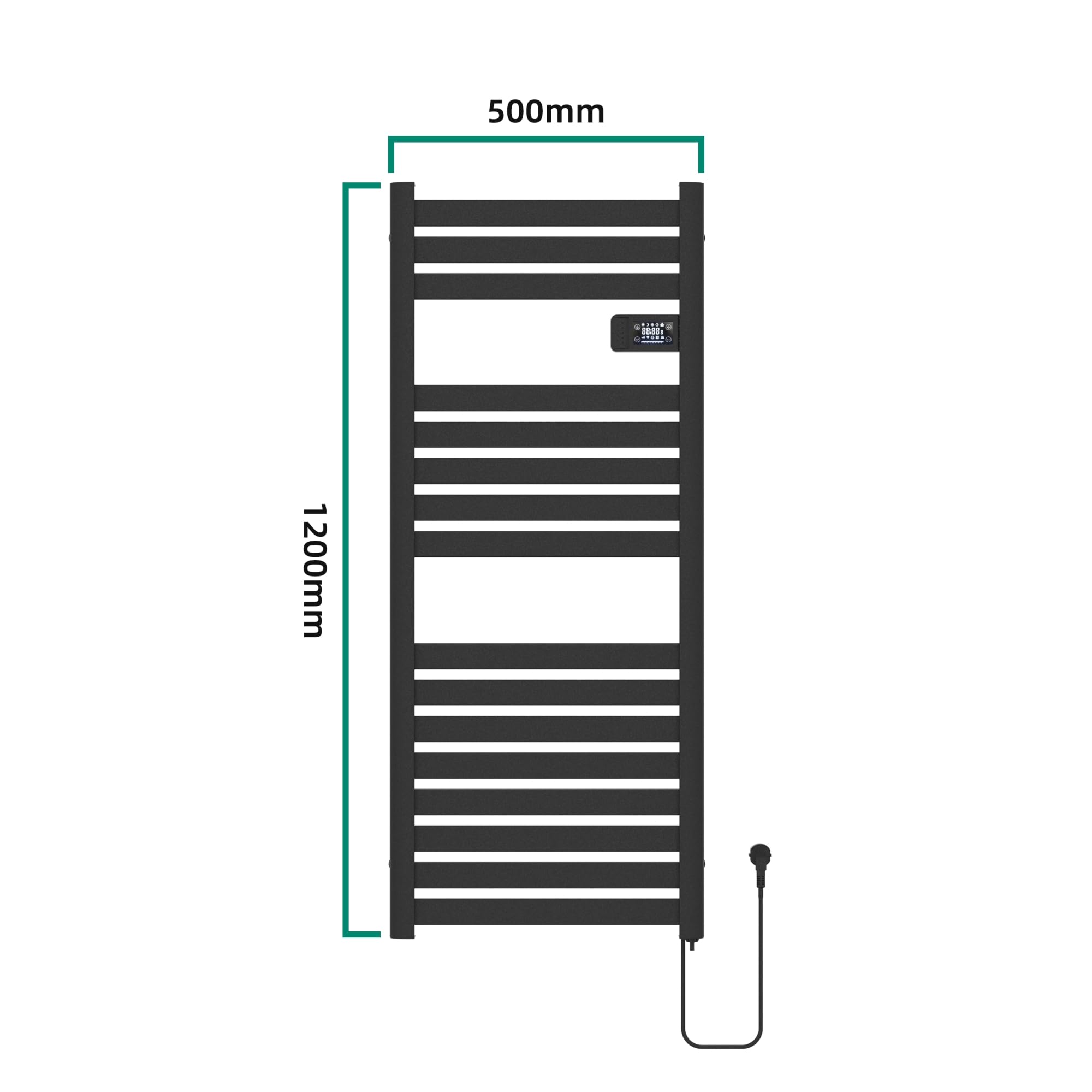 pro.tec Scaldasalviette Elettrico Bagno Scalda Asciugamani da Parete 120 x 50 cm Termoarredo Elettrico 500 W con Termostato Digitale Programmabile - Nero