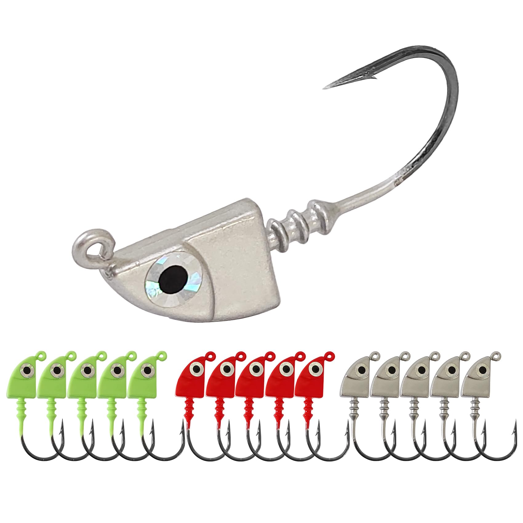 Eupheng Saltwater Jig Heads Pack of 15, Super Sharp Black Nickel Hooks with Bait Keepers for Freshwater & Saltwater Fishing