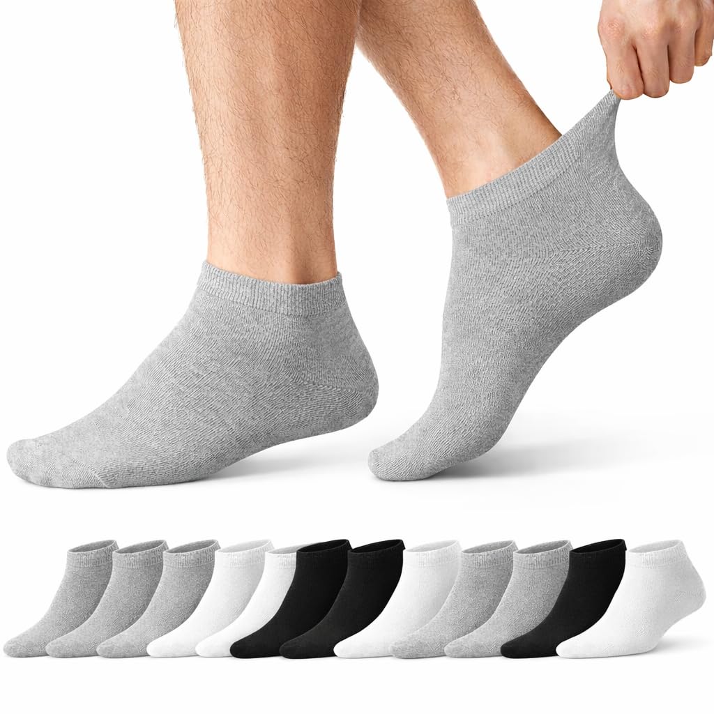 Prohike Trainer Socks, Cotton Rich, Breathable, Cushioned, Ankle Length, for Running, Gym & Everyday Wear, 12 Pairs, Men & Women (Assorted 6-11 (Men))