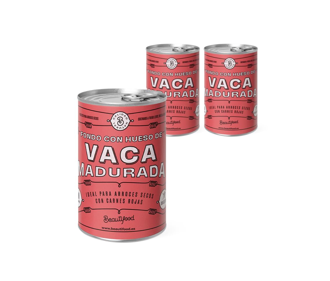 Beautifood – Brodo di Mucca, Brodo Concentrato, Fondo di Mucca Maturata | Ideale per Riso Secco con Carni Rosse | 100% Naturale | 4 Porzioni x Latta (Contenuto per Latta 400 Gr) | 3 Pezzi