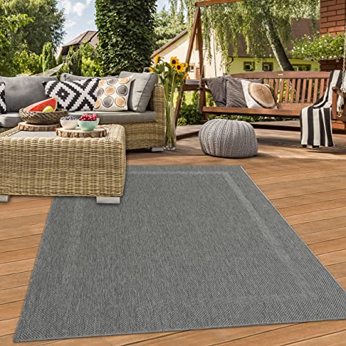 Teppich-Traum Klassischer Sisalteppich mit dezenter Bordüre • In- & Outdoor • in anthrazit, 140x200 cm