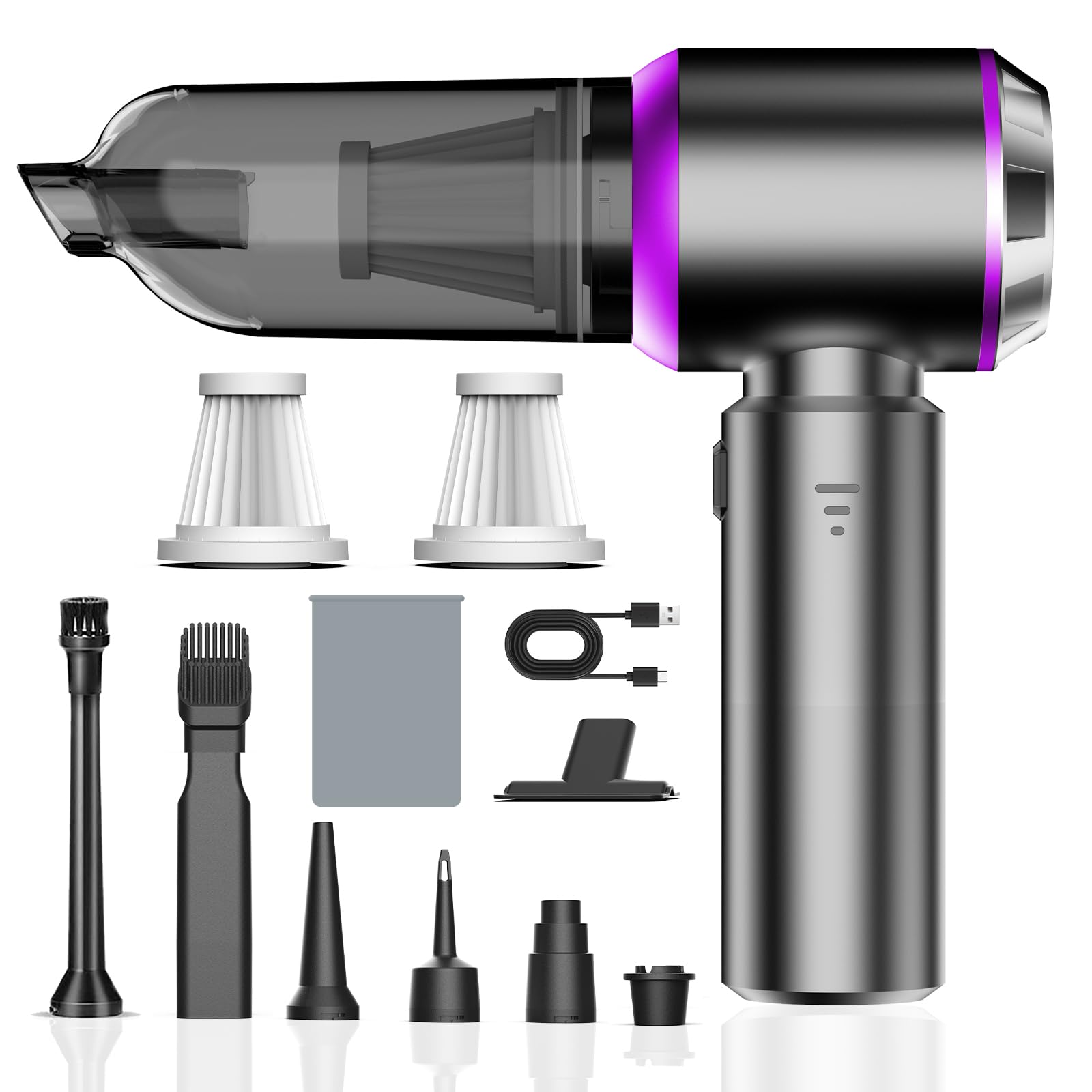 Kedifoai Aspirabriciole Senza Fili, 26000Pa 4 in 1 Aspirapolvere Auto Portatile,Aspiratore e Soffiatore con Motore Brushless,USB C Mini Aspirapolvere Potente per Auto Casa Ufficio Peli di Domestici