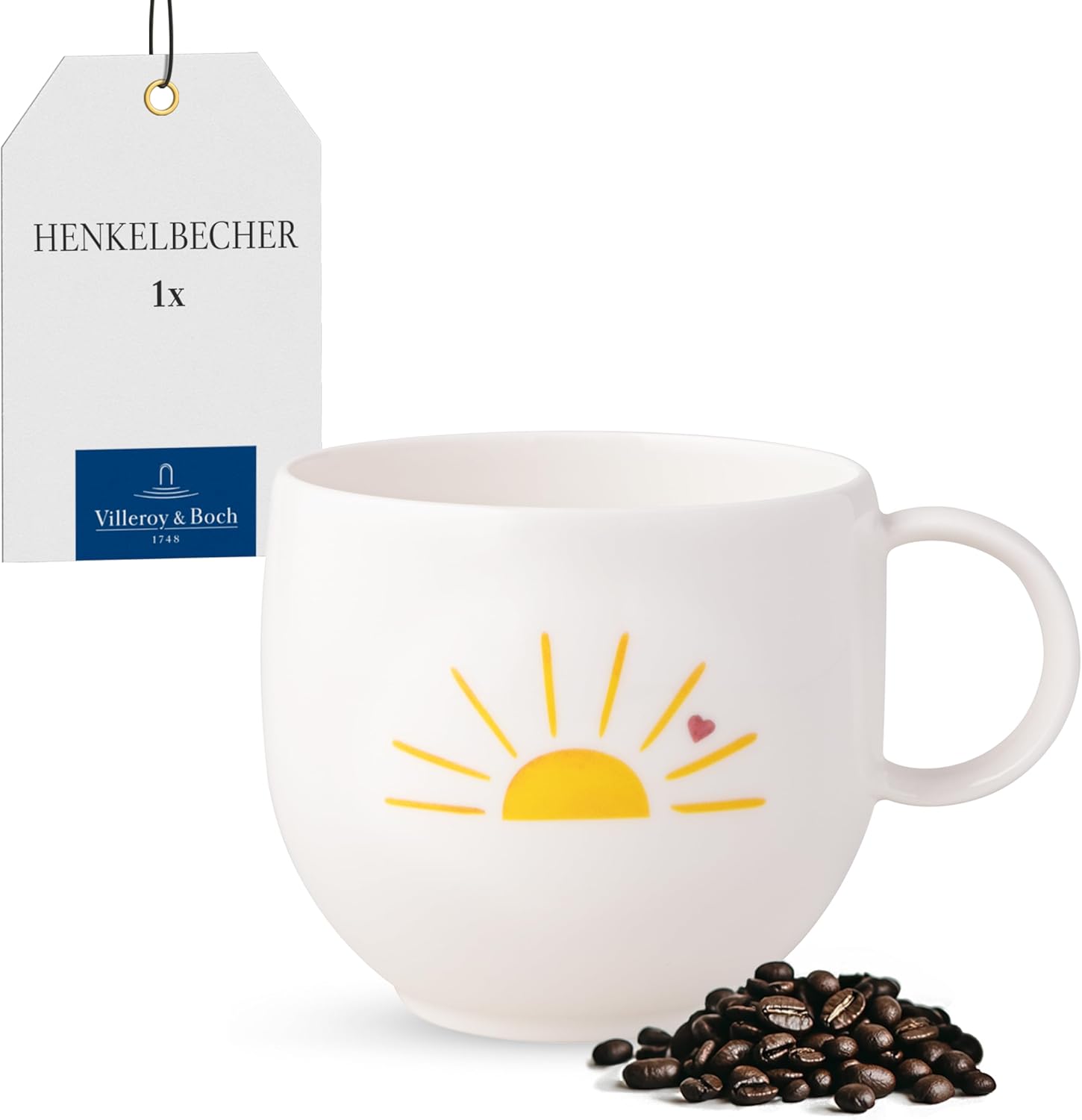 Villeroy & Boch With Love Hello Sunshine Mug 12.5 x 9.5 x 8.5 cm, Premium Porcelain, Gift, Coffee Mug, Mug for Coffee and Tea, 290 ml, Dishwasher and Microwave Safe