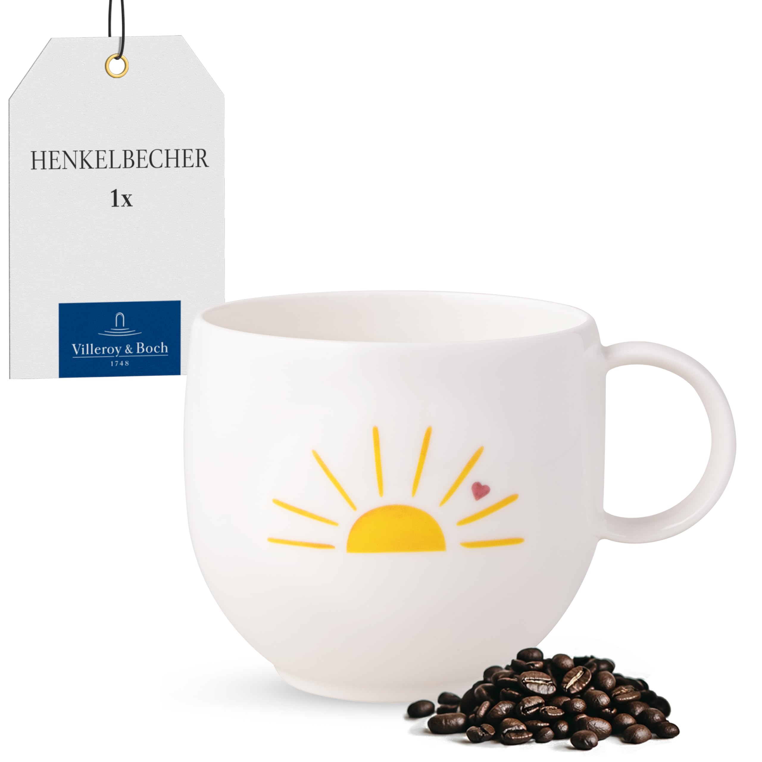 Villeroy & Boch – with Love Mug Hello Sunshine 12.5 x 9.5 x 8.5cm, Premium Porcelain, Gift, Coffee Cup, Mug, Cup for Coffee and Tea, 290 ml, Dishwasher- and Microwave-Safe