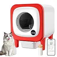 Self Cleaning Litter Box, Extra Large Automatic Cat Litter Box Self Cleaning for Multiple Cats, App Control, Safety Protection, Ultra-Quiet,Includes Trash Bags,Red