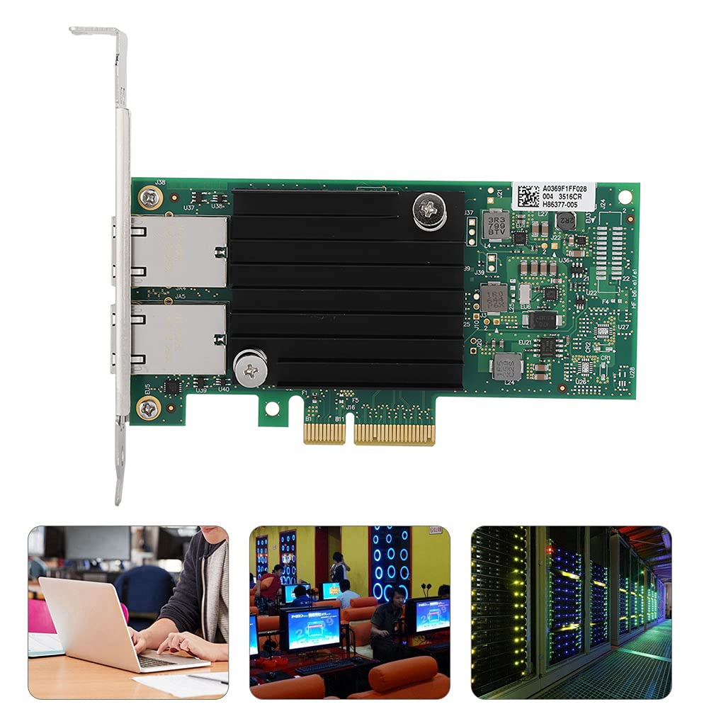 Scheda di Rete Gigabit a 2 Porte per Dispositivi Ad Alte Prestazioni, velocità di Trasferimento Dati di 10 Gbps, Compatibile con Desktop e Server, Dimensioni PCIe X4 130 * 120 * 20MM