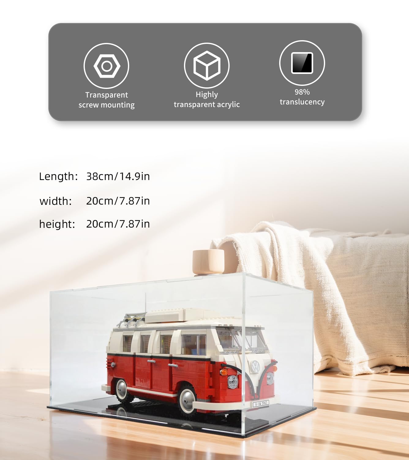 Icuanuty Acrylic Display Case for Lego 10220 VW T1 Campervan / 10279 Volkswagen T2 V29 Motorhome - Image 4