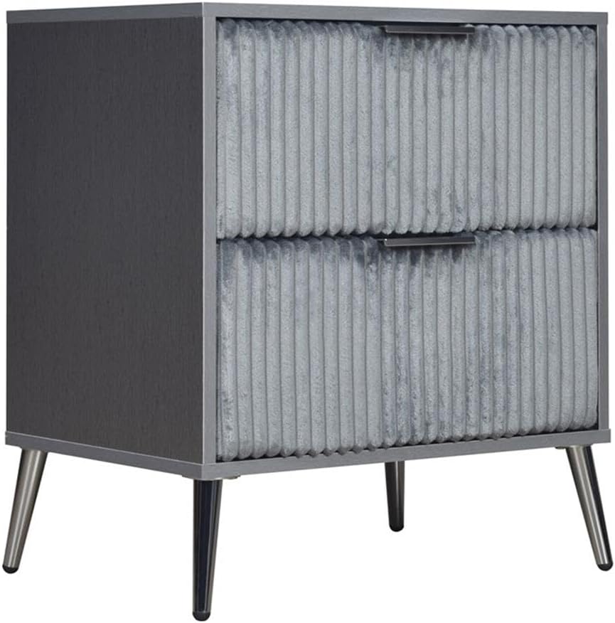 Pemberly Row Contemporary Wood 2-Drawer Nightstand, Gray Finish, MDF and Paper Laminate, 21.65'' W x 15.75'' D x 25.59'' H, Modern Design Bedroom Furniture with Durable Storage Drawers