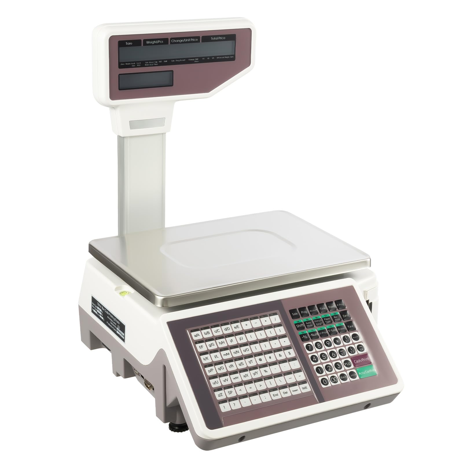 BANEBONE 30kg Label Printing Scale with Dual LCD Display – Stainless Steel Tray, 63 Shortcut Keys, Barcode & Receipt Printer for Retail Stores, Supermarkets, Fruit Shops – 3 Weighing Units