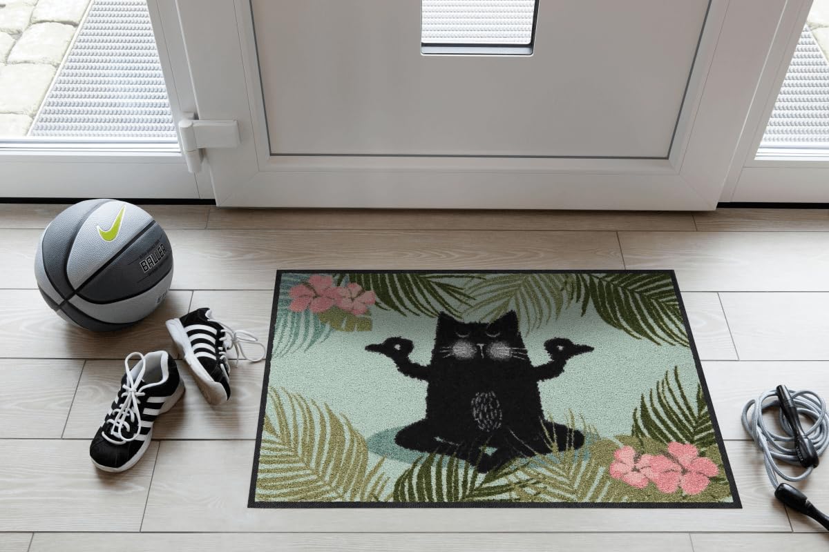 Salonloewe Fussmatte Yoga Katze I Schmutzfangmatte & Fußabtreter für Innen 50 x 75 cm