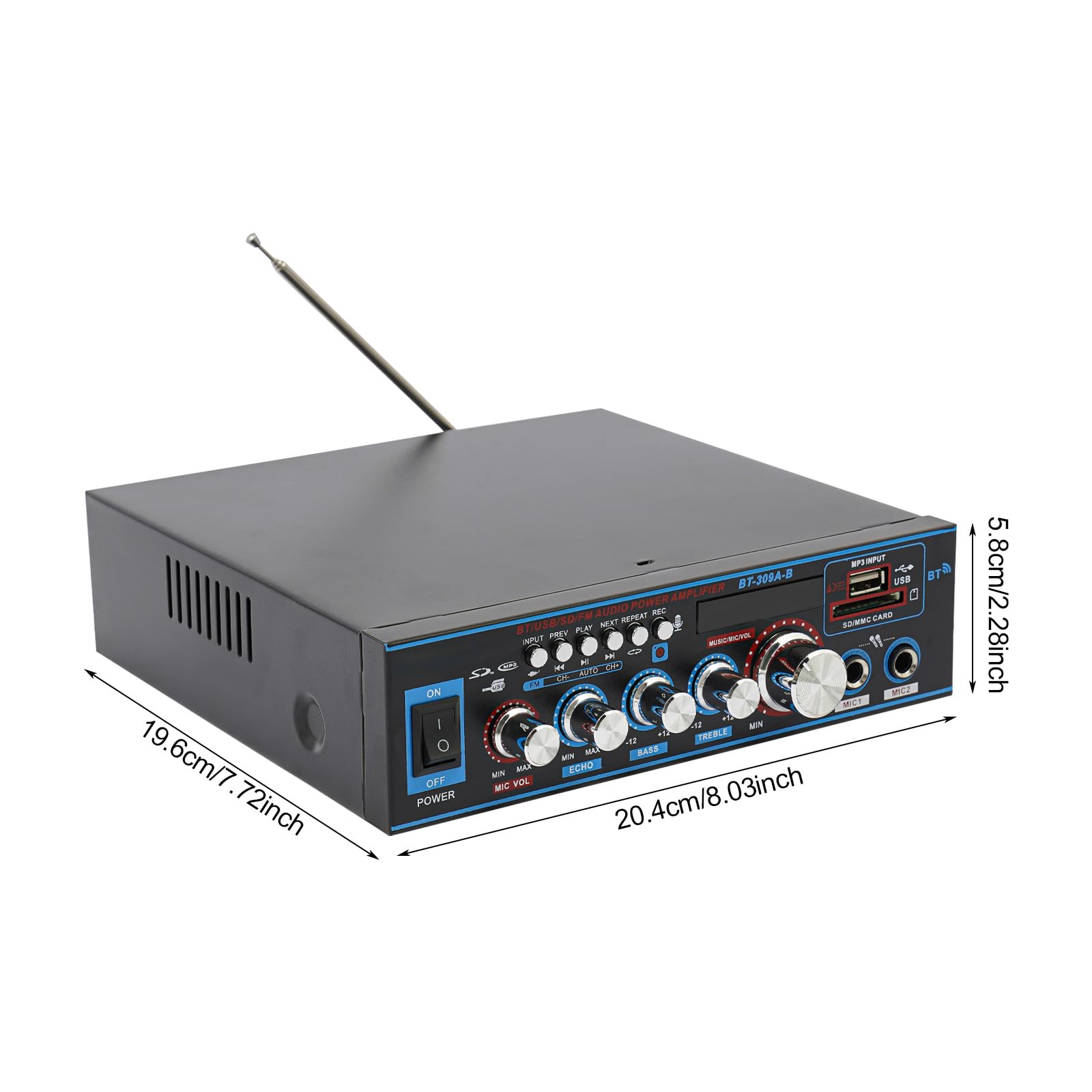 Wzmacniacz stereo Bluetooth 2-kanałowy z USB SD MP3