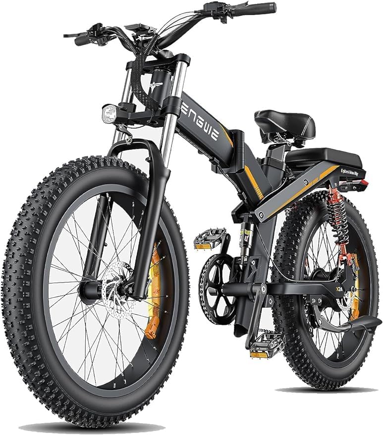 Electric Bikes for Adults, X24 Folding Electric Bike for Adults - Battery 48V29.2AH Long Range 150 km, 24 Inch × 4.0 Fat Tire All Terrain E-Bike, Shimano 8 Gear, Triple Suspension