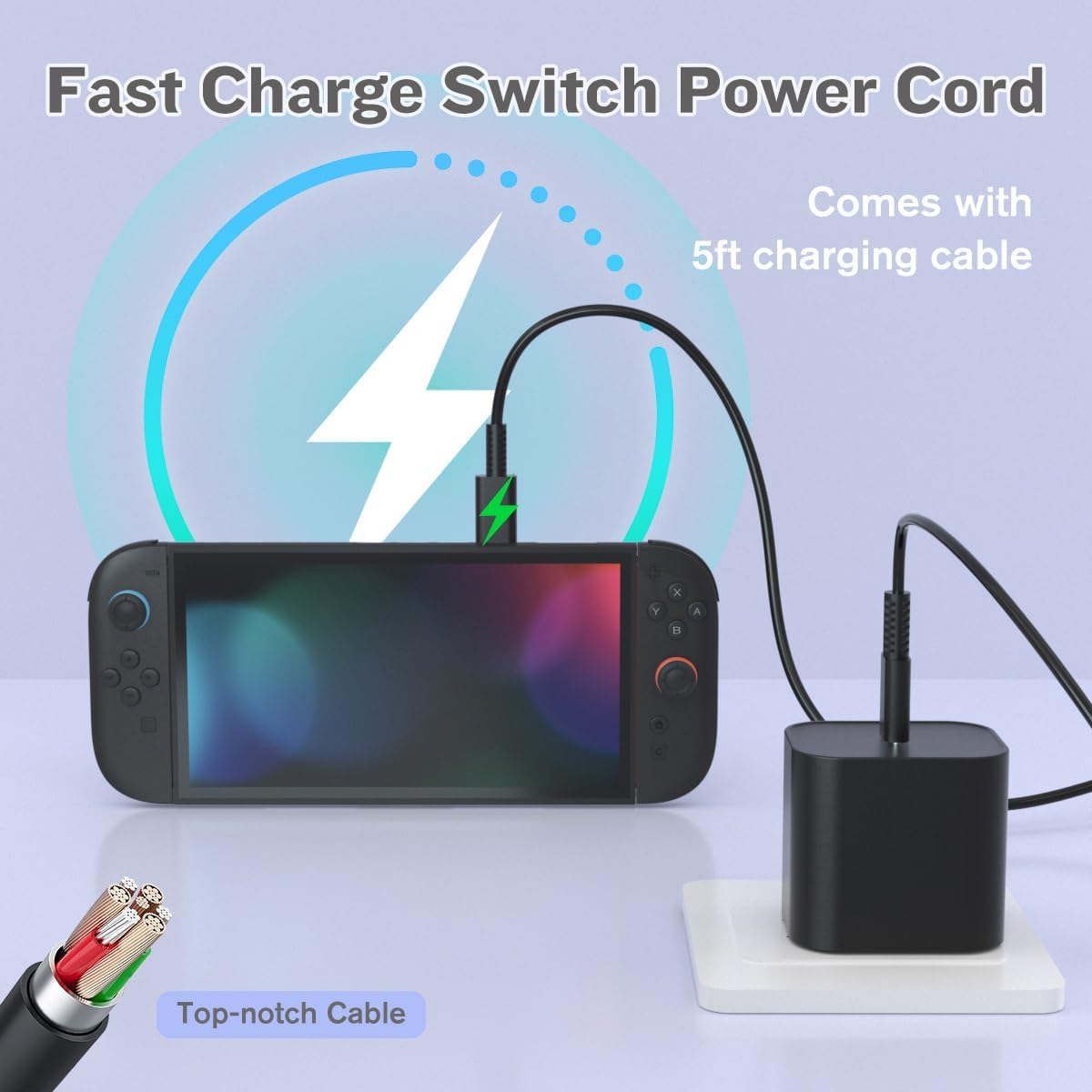 Switch Charger for Nintendo Switch2(2025),60W AC Power Supply Adapter Compatible Switch2/Steam Deck,Fast Charge Support Switch TV Dock Mode Output 20V3A with 5FT USB Type-C Charging Power Cord Cable - Image 4