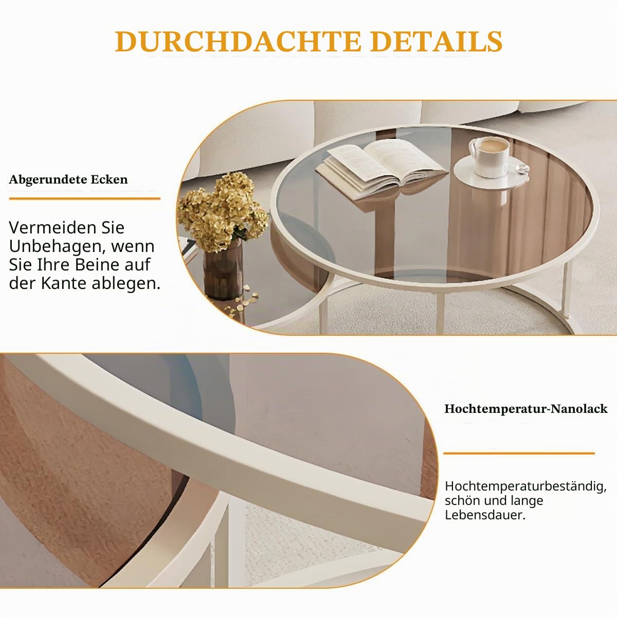 Runder Couchtisch Aus Glas, Couchtisch 2er Set, Center-Couchtisch Für Wohnzimmer, Couchtisch Aus Glas Mit Metallrahmen, Moderner Teetisch, Niedrige Couchtische, Kleiner Teetisch Für Die Wohnung(Gold,6