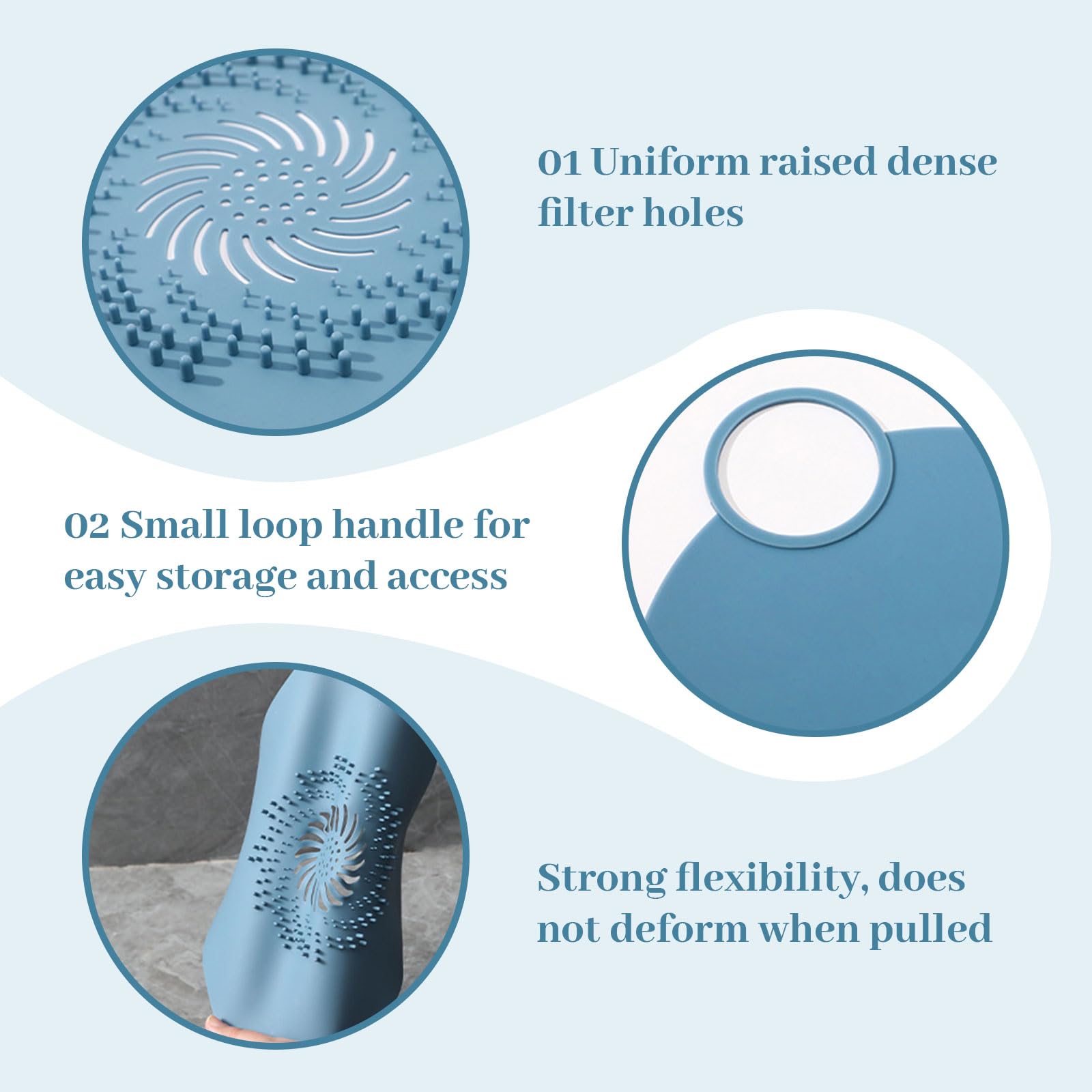 BelleVive 2 Pack Large Hair Catcher for Bath Drains Silicone Hair Catcher for Bathtub Drains All-in-One Hair Strainer for Showers Designed for Standard Drains Blue - Image 3