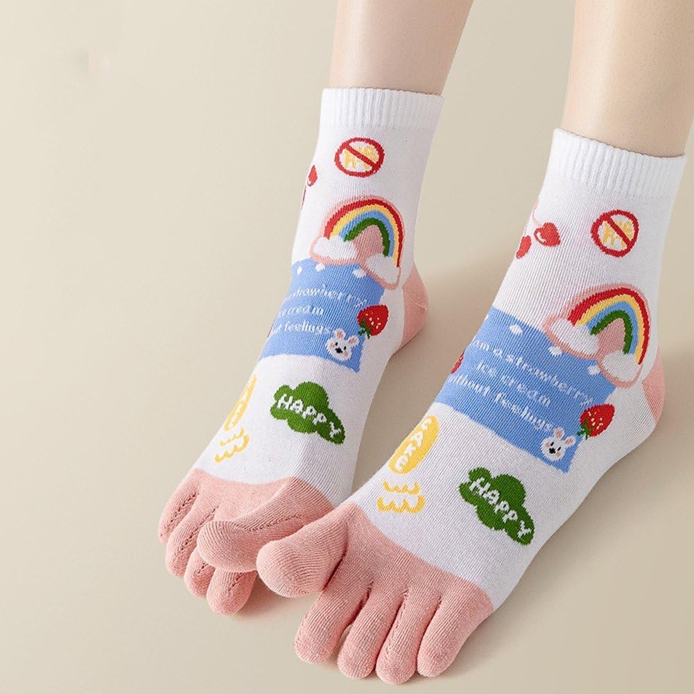 5 par wiosennych skarpet z pięcioma skarpetami w stylu kreskówkowym, oddychające, bawełna Kawaii, z podzielonymi palcami i mundurami, styl Harajuku