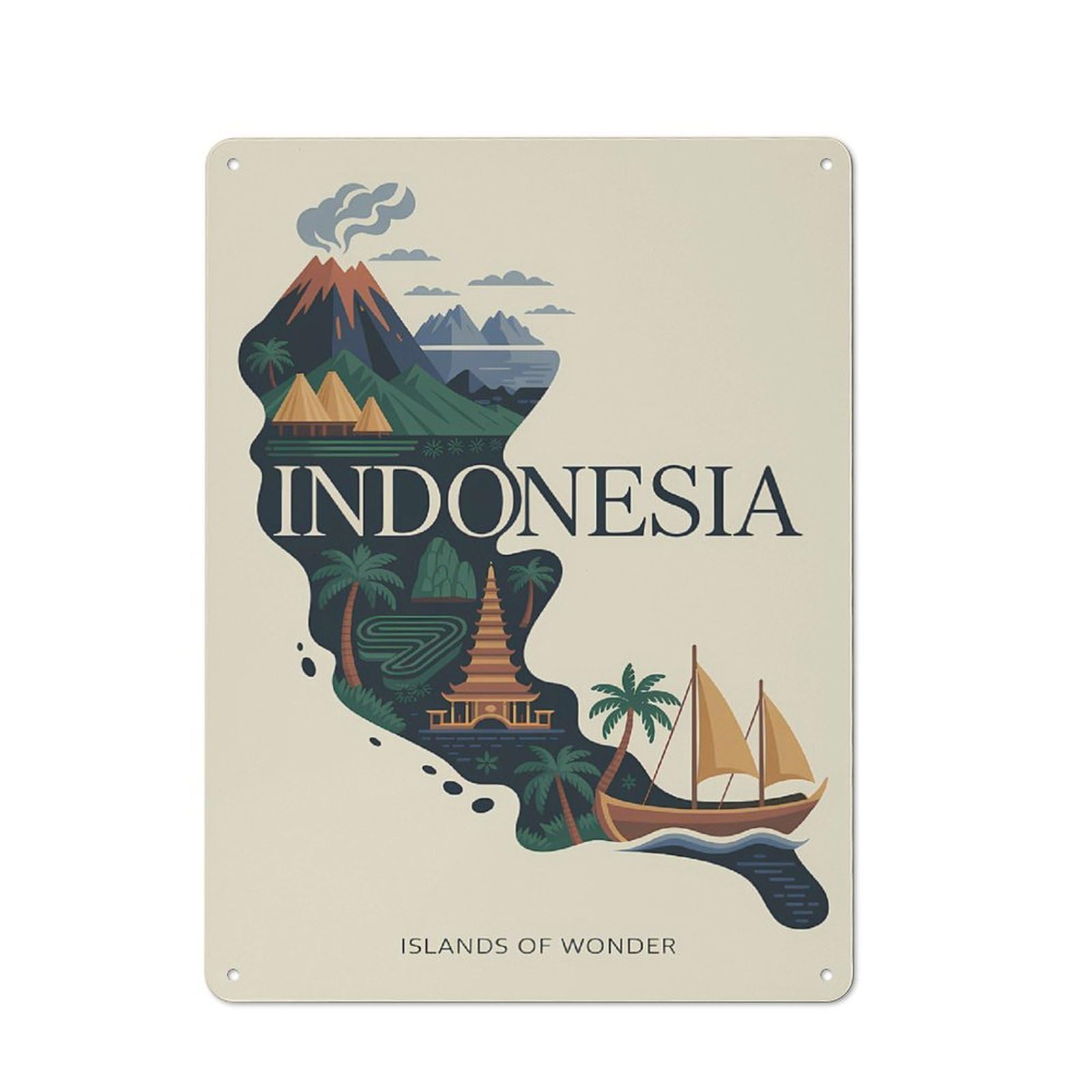Junmoney Style-9 For Kitchen Or Home Bar, Indonesia Islands Of Wonder Travel Rustic Metal Wall Sign 40X30cm, For Winter Room Styling In Kitchen And Home Bar