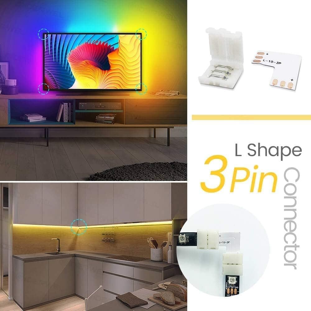 3 Pin RGB LED Strip Connector Kit Includes 10x LED Strip Jumper, 10x L Shape Connector, 10x Gapless Connectors,20x LED Strip Clips for 10MM 5050 WS2812B WS2812 WS2811 LED Strip Light