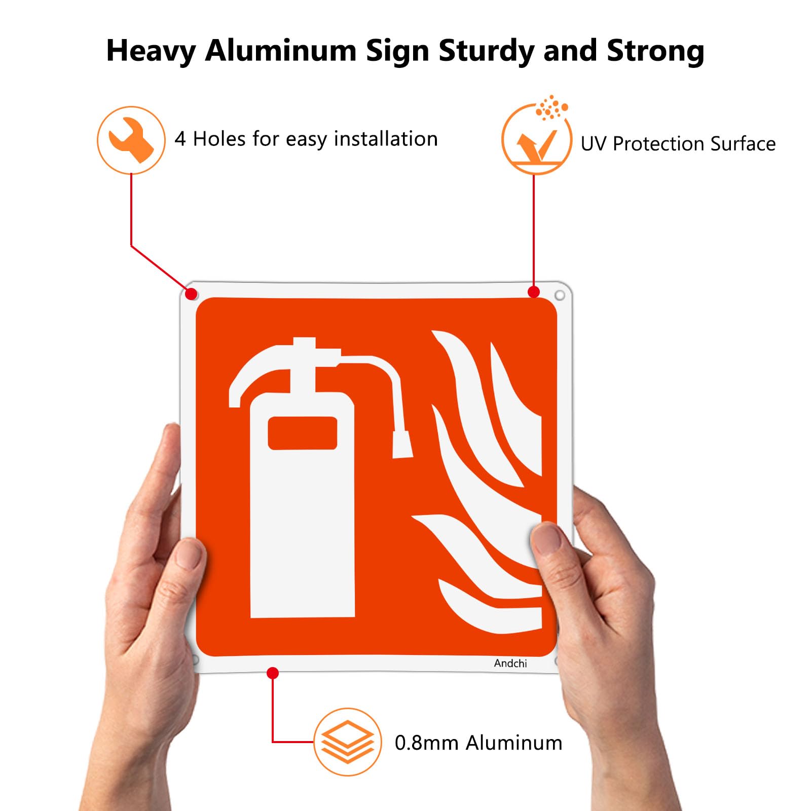 Andchi 2 pezzi Segnale antincendio Segnaletica in alluminio, 200x200 mm