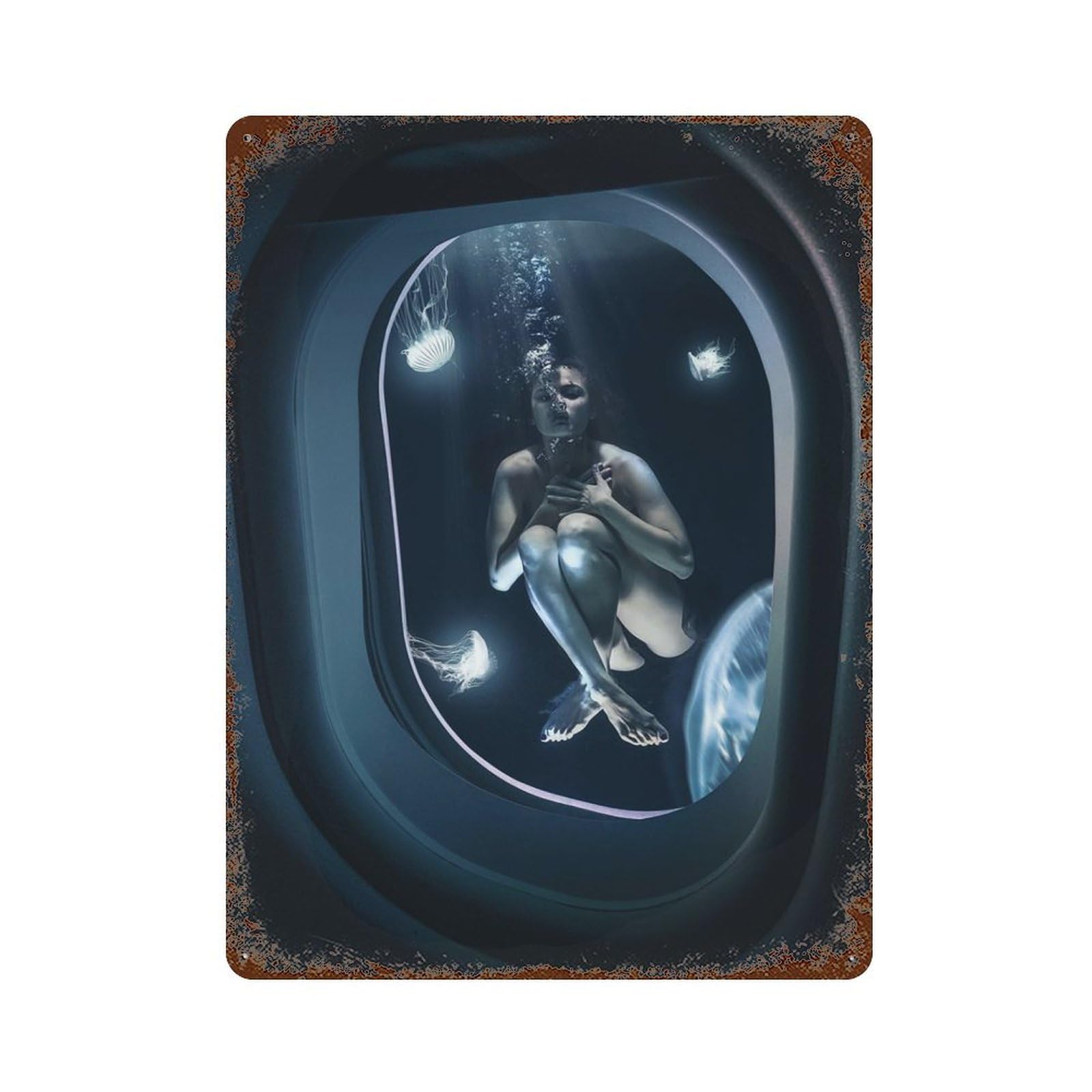 The Underwater Girl Decorative Tin Sign 15.7"x11.8", Retro Wall Decor for Living Room, Hallway And Home Decor