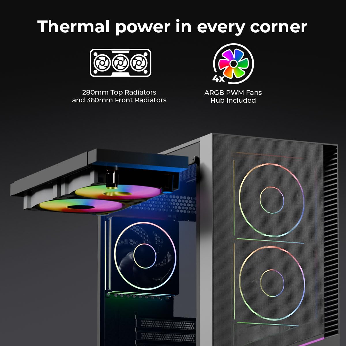 YEYIAN Case Gamer Elara Mid-Tower - Compatibile ATX/M-ATX/ITX - Pannello in Vetro Temperato - 4 Ventole ARGB Incluse (3 Anteriori + 1 Posteriore) - Nero