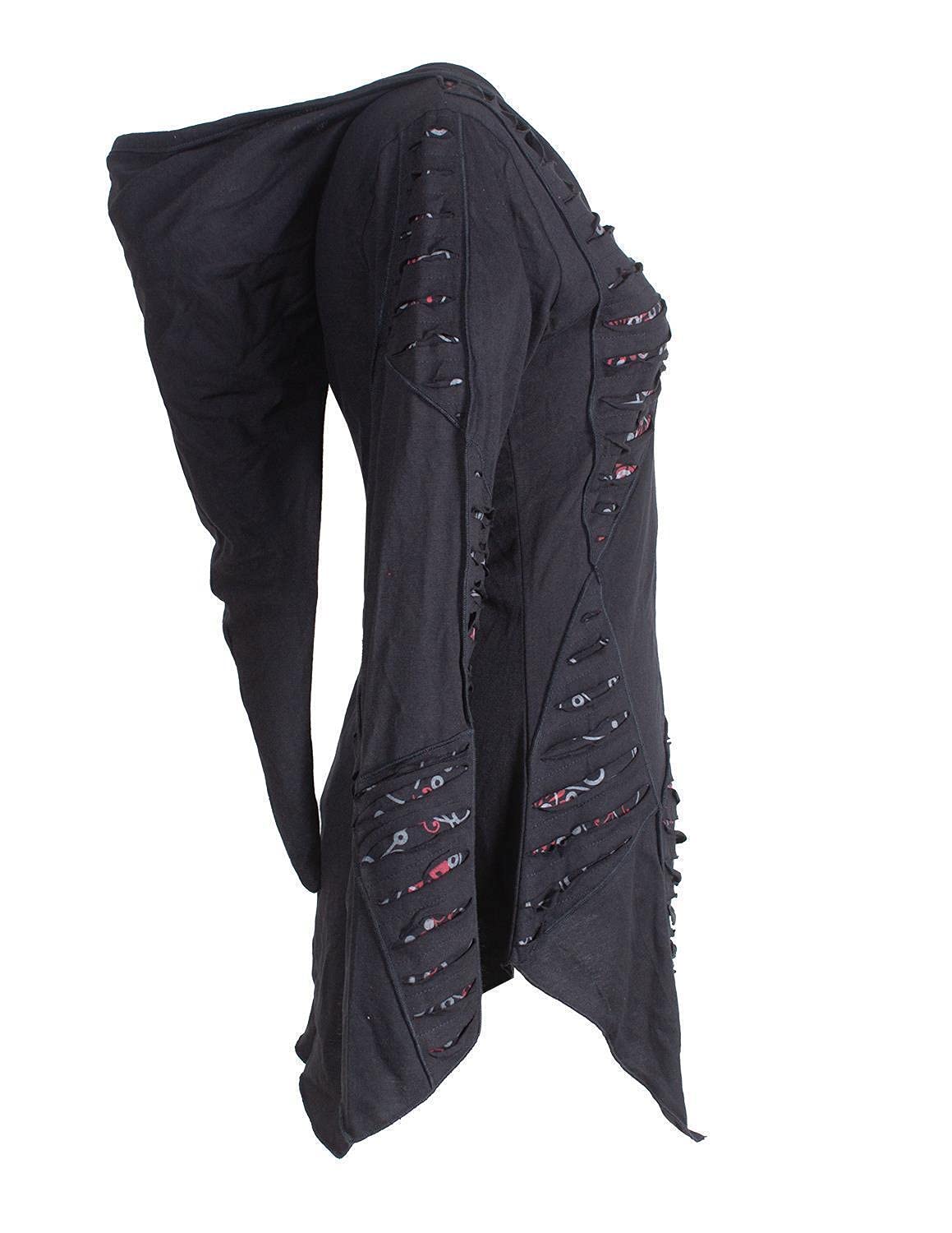 Vishes - Alternative Bekleidung - Langarm Damen Baumwoll Cutwork-Kleid Hoodie Zipfelkapuze Asymmetrisch