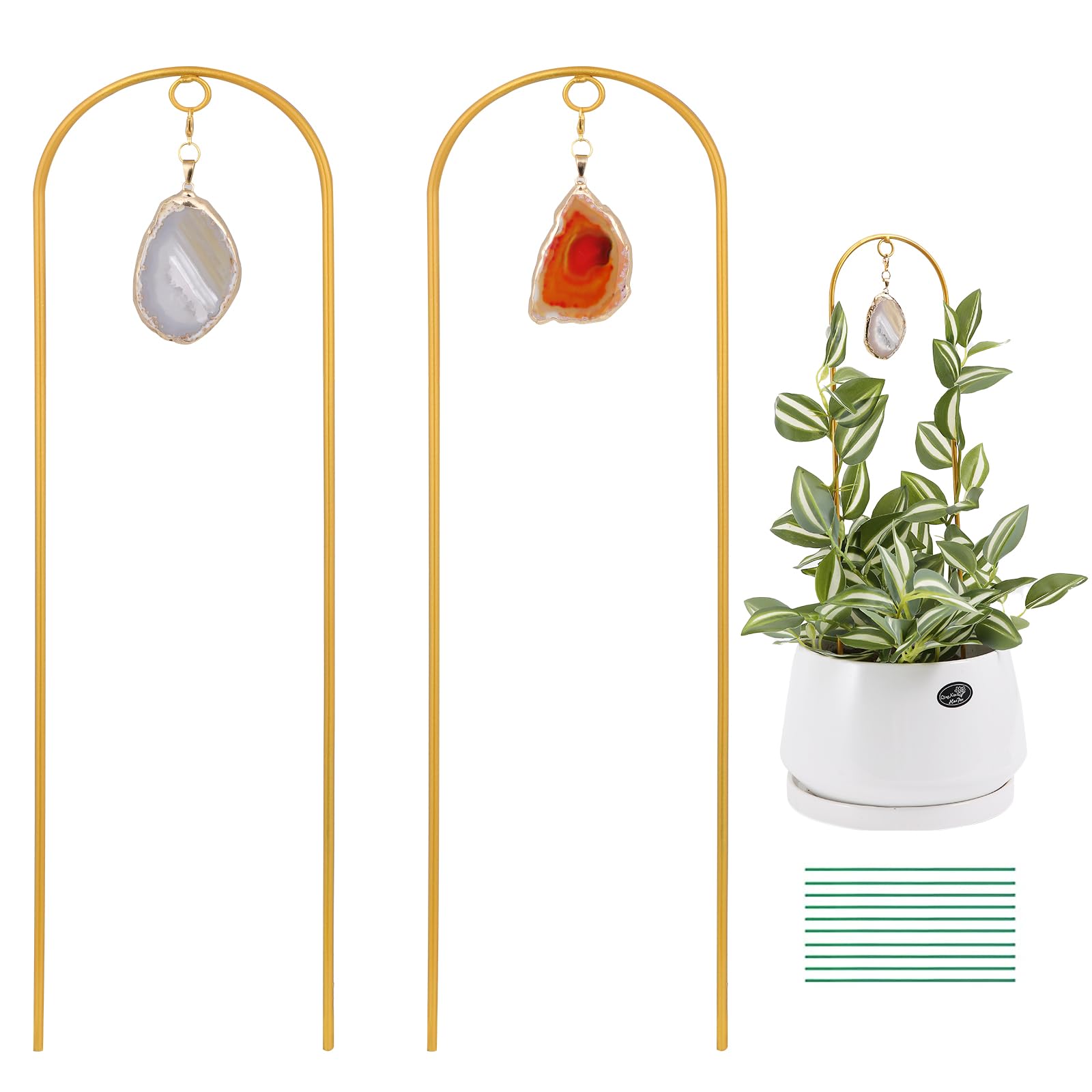 Ceiner 2PCS Small Plant Gold Trellis with Agate
