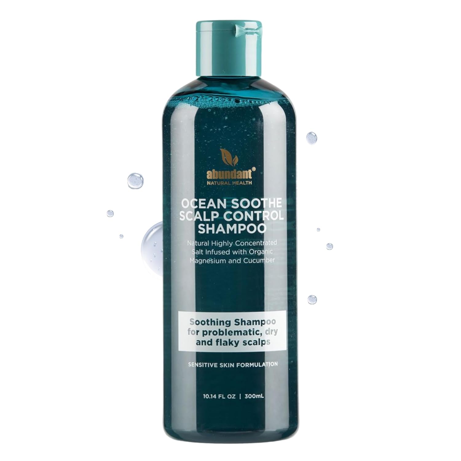 Abundant Natural Health Ocean Soothe Scalp Control Shampoo with Highly Concentrated Magnesium Salt and Cucumber Juice to Hydrate Dry, Flaky Scalps, Nourish and Protect Hair Follicles, 300mL