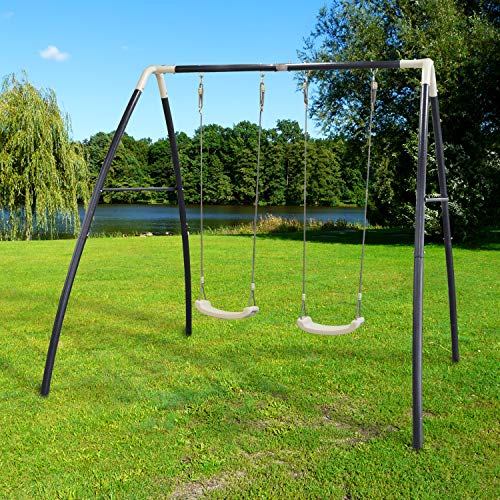 AXI Schaukel aus Metall in Anthrazit & Creme | Doppelschaukel mit Gestell für 2 Kinder/Kinderschaukel | Schaukelgestell für den Garten
