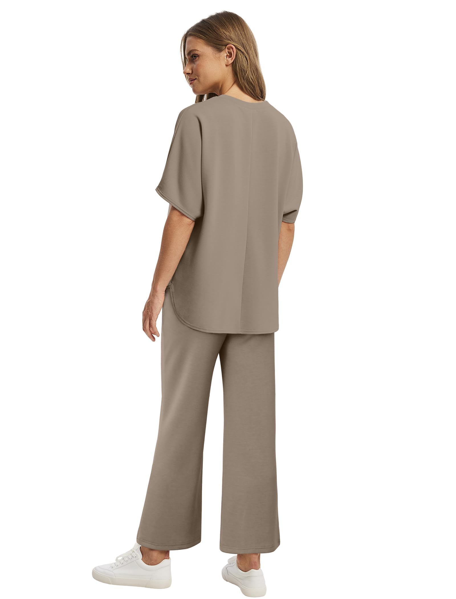 Desol Zweiteiler Damen Sommer Outfits, Trainingsanzug Sets Kurzarm Oberteil & Jogginghosen, Weites Bein Caprihosen für Freizeit & Hausgebrauch & Reisen