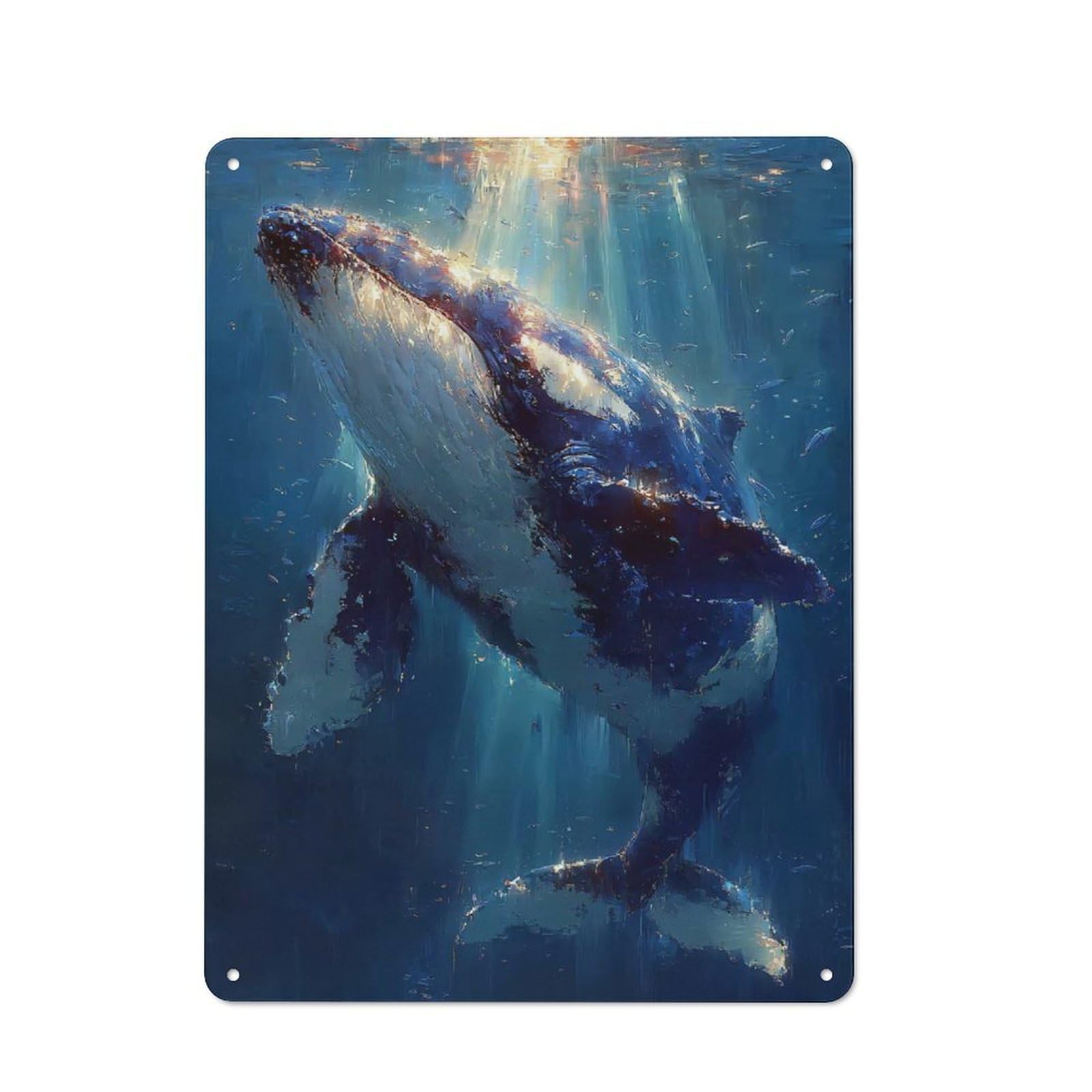 Junmoney Style-7 Whale In Ocean Depths Vintage Tin Sign 40X30cm, Rustic Bistro Wall Plaque For Coffee Bar, Kitchen, Bistro Or Tea Corner