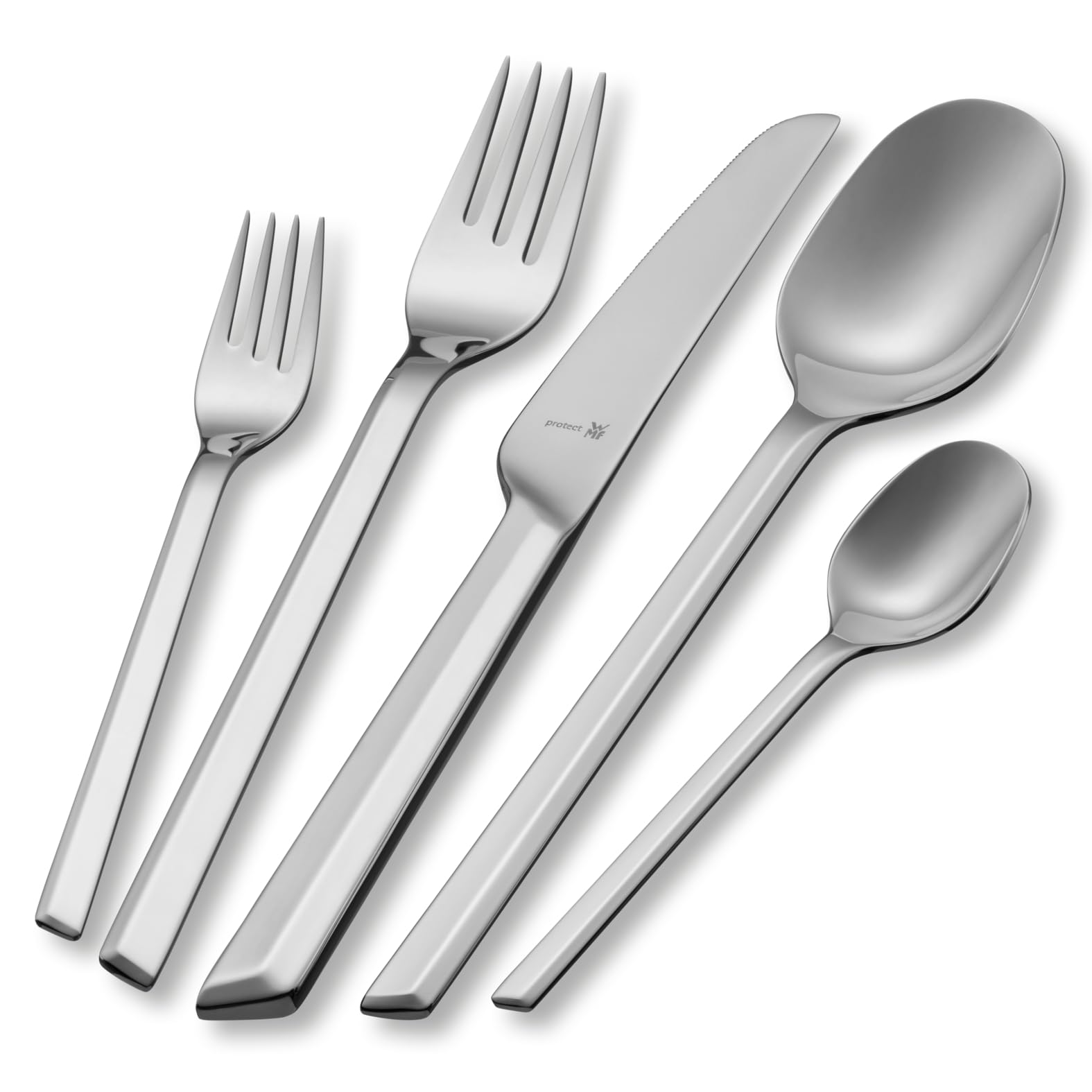 WMF Kineo Besteck Set 6 Personen, Essbesteck Set 30 teilig, Monobloc-Messer, Cromargan protect poliert, Edelstahl, kratzbeständig, Silberbesteck, spülmaschinenfest