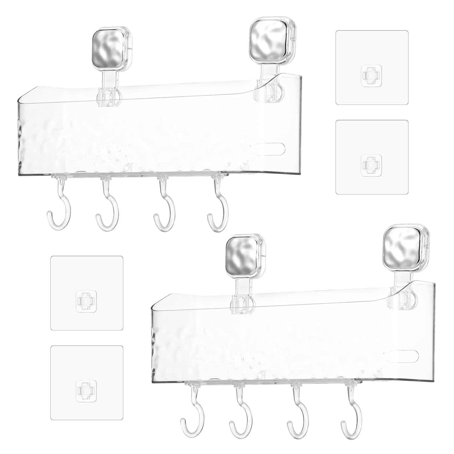 blackonvlm 2 Pcs Adhesive Shower Caddy Plastic Bath Toy Storage Holder for Bathtub No Drilling Shelves Clear Bath
