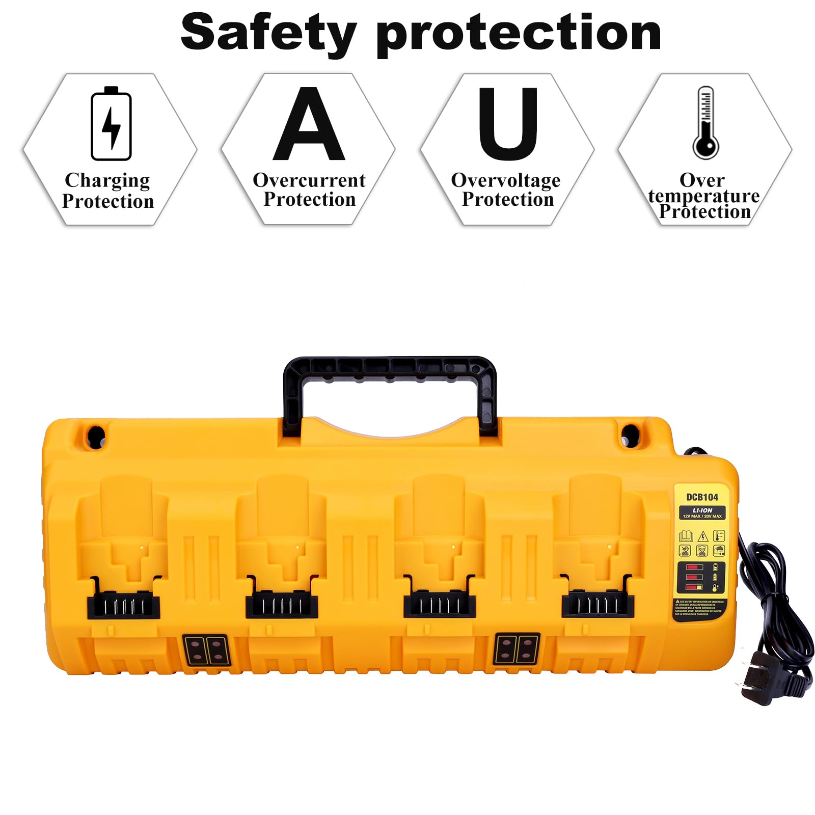 4-portowa szybka ładowarka zamiennik dla Dewalt 12 V 20 V Max DCB104, kompatybilna z akumulatorem litowym Dewalt 12 V 20 V Max DCB120 DCB127 DCB200 DCB206