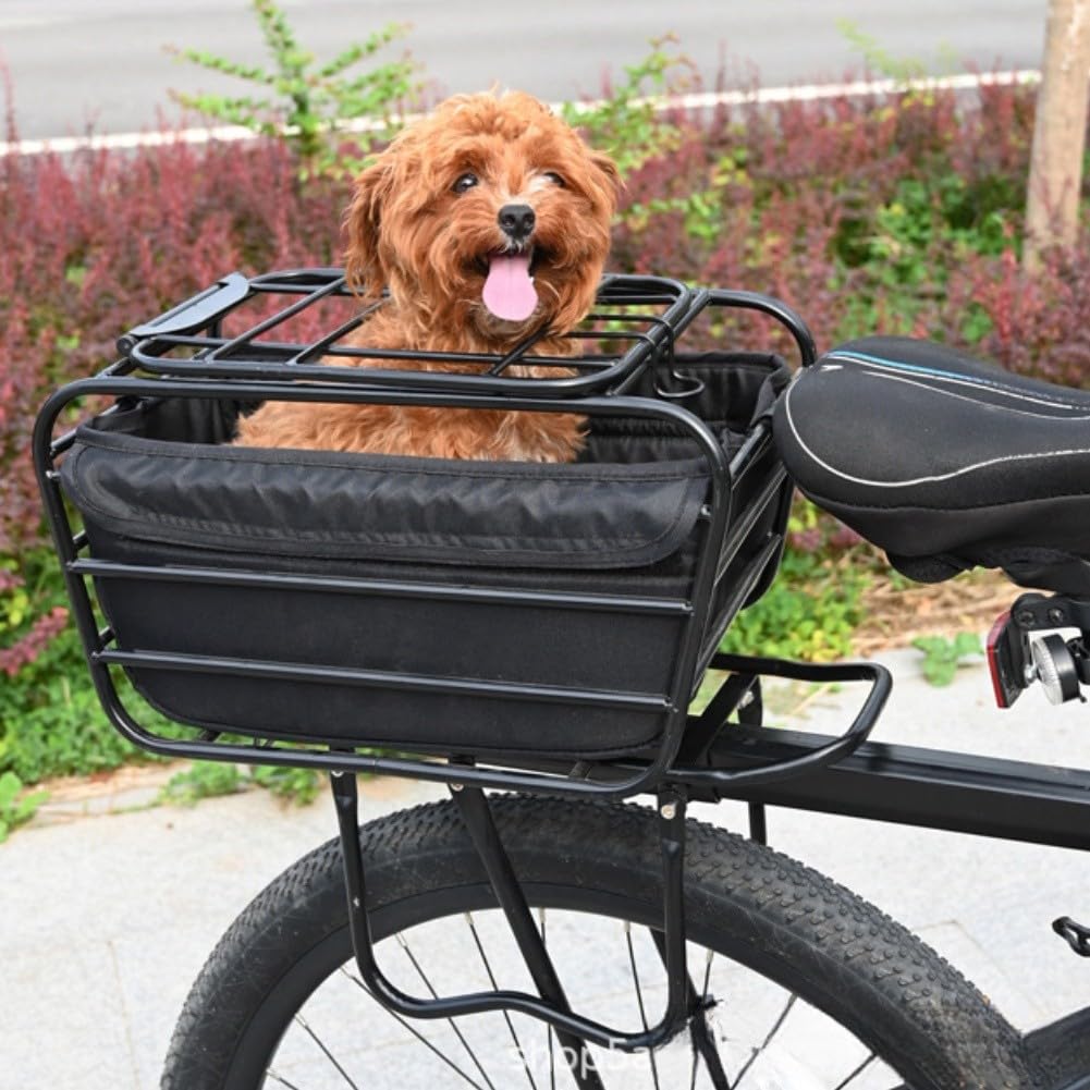 Vorderradkorb aus Karbonstahl für kleine Hunde und Katzen, für robuste Haustiertrage mit Clip-on-Abdeckung für Elektro-Fahrrad-Roller, 38,1 x 22,9 x 21,6 cm, Schwarz