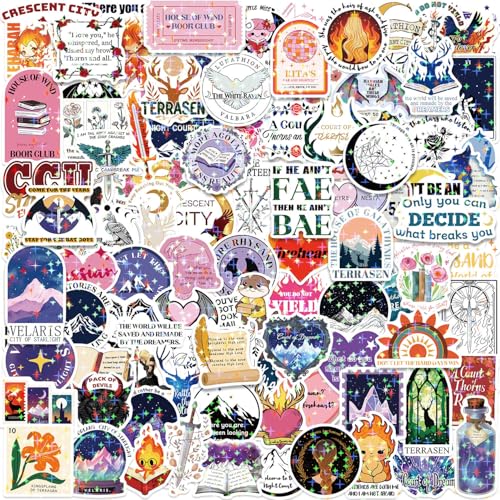 150Pcs Fantasy Book Stickers for Kindle SJM Holographic Bookish Sticker Pack Gifts Vinyl Glitter Decals for Laptop Phone Case Scrapbook Water Bottles Ebook Readers