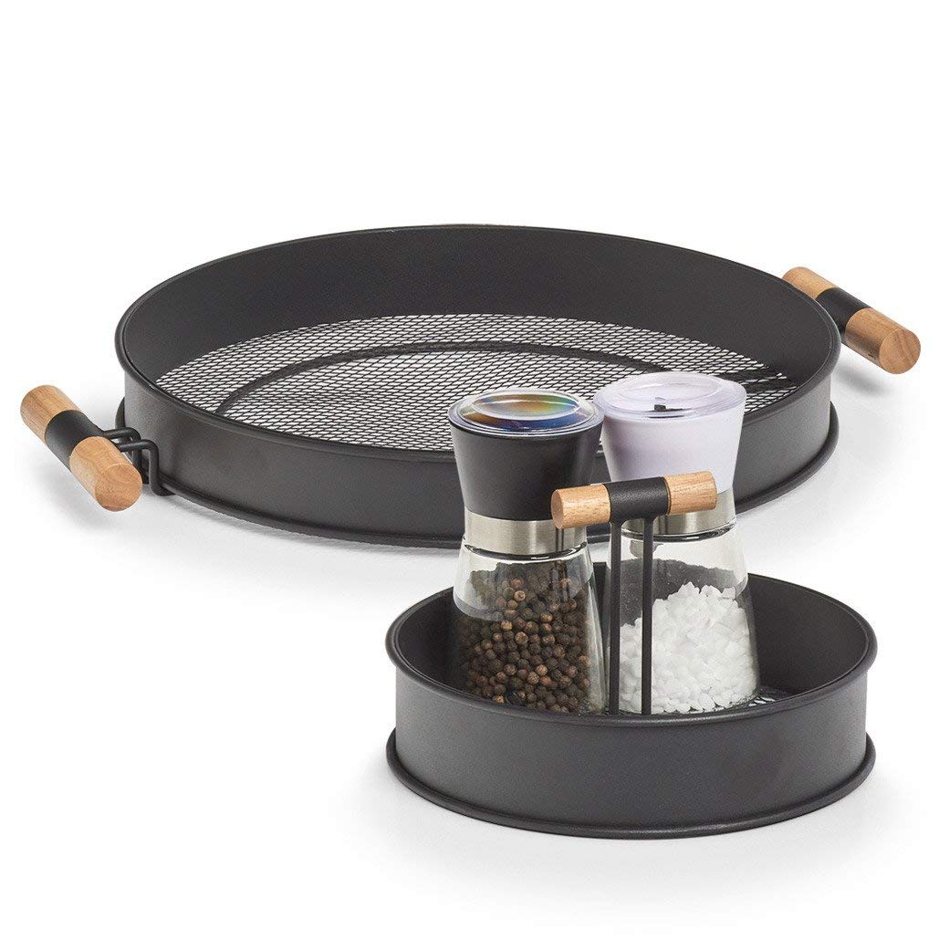 Zeller Bandeja de metal con asas, estructura de red, 48 cm de diámetro, color negro
