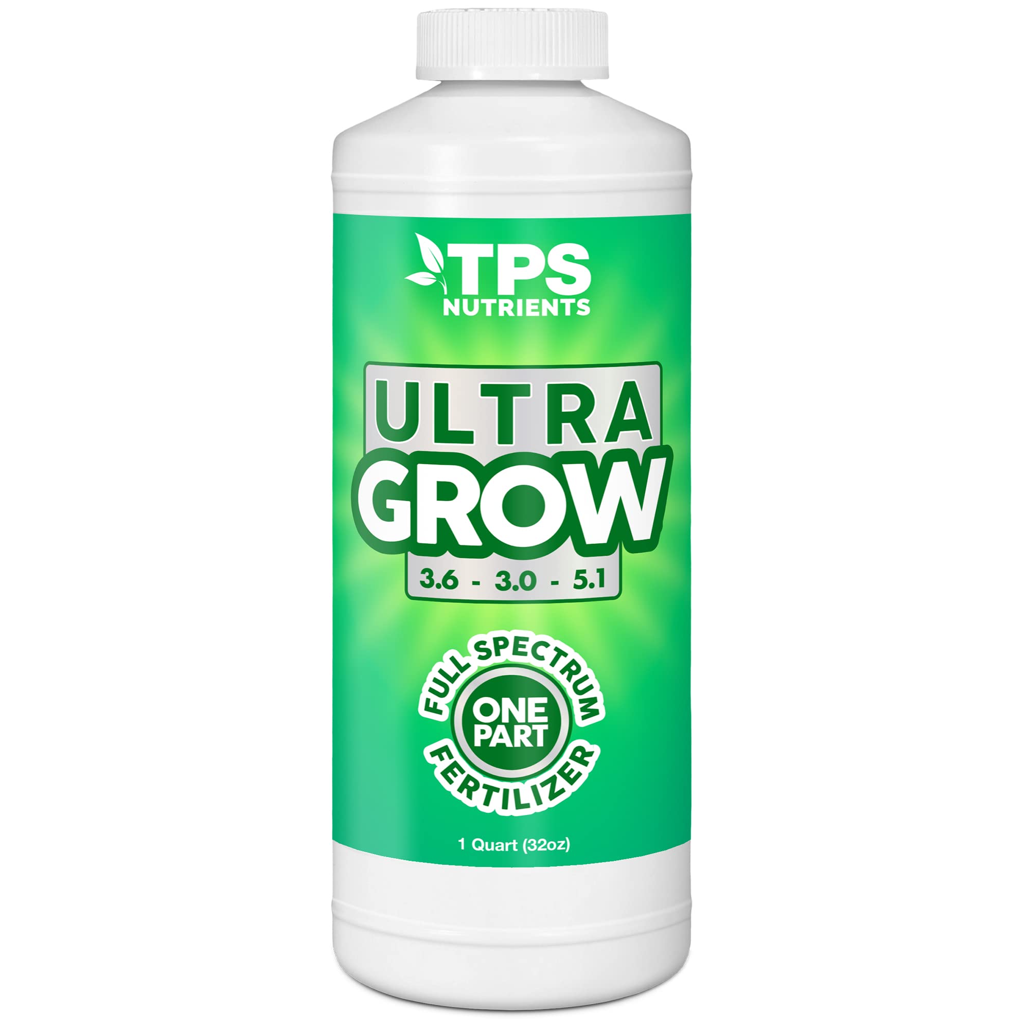 TPS NUTRIENTS Ultra Grow One Part Veg Plant Fertilizer with All NPK Cal-Mag and Micros, 1 Quart (32 oz)