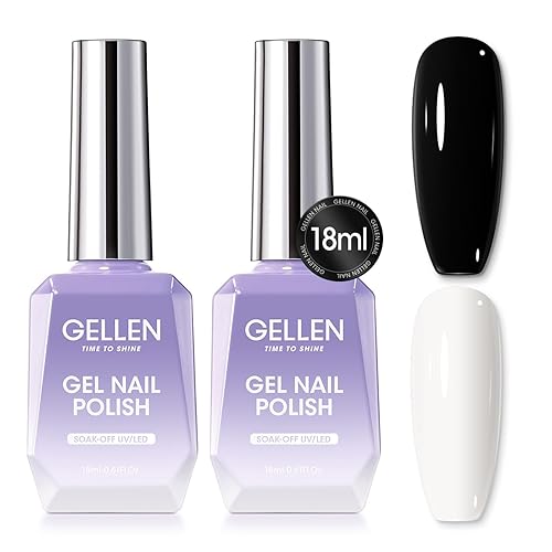 Gellen Esmalte de uñas de gel  2 esmaltes de gel blanco y negro de 0.6 fl oz, esmalte de gel clásico negro y esmalte de uñas de gel blanco para luz