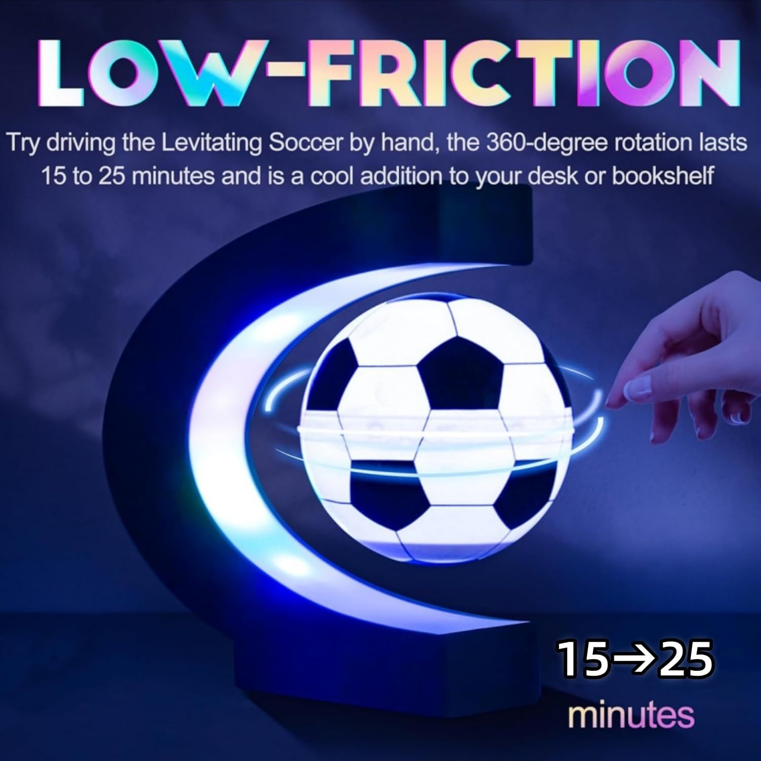 Magnetic Levitation Soccer,C Shape Base Magnetic Floating Football Decor Floating Rotating Soccer with Night Light Desktop Gifts for Birthday Christmas